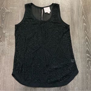 Romeo & Juliet Couture Black Sheer Beaded Tank Top Size Medium